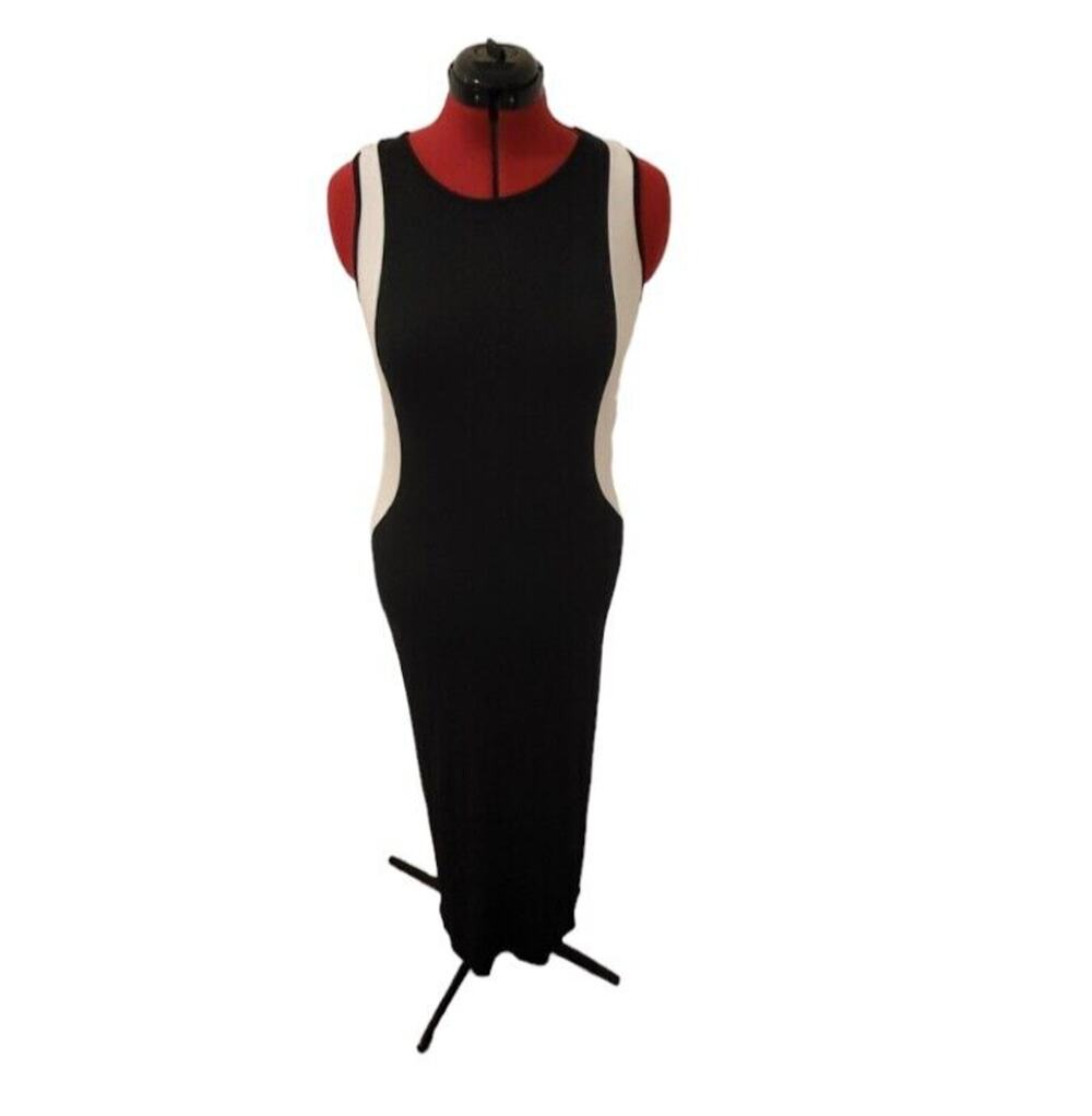 ING fitted sleeveless boat neck maxi dress with white side stripes, size XL